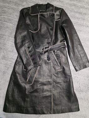 Vintage Moda International By Victoria Secret Leather Trench With Contrast Trim